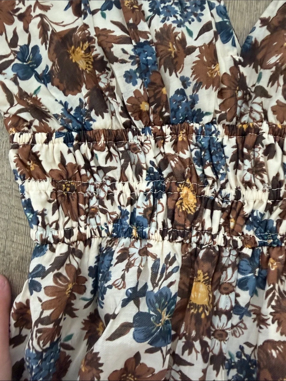 Abercrombie & Fitch Cream Floral Maxi Dress with Brown and Blue Prints